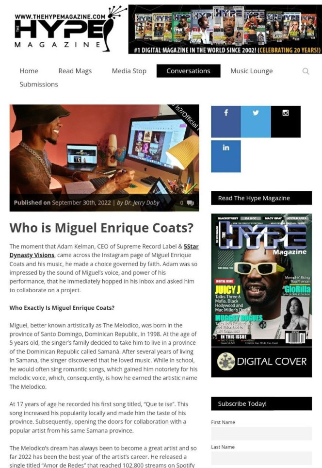 Who is Miquel Enrique Coats on Hype Magazine